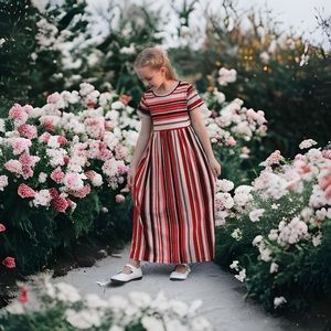 GORLYA Long short-sleeved dress with floral print for girls, loose, with pockets